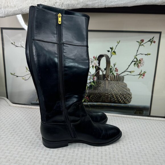 Tommy Hilfiger Black Leather Knee-High Boots 7.5 - Picture 8 of 9